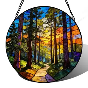 Sunlight Catcher Color Glass Forest Path Hanging Decor, Window Wall Decoration, Cross-Border, Garden Suncatchers