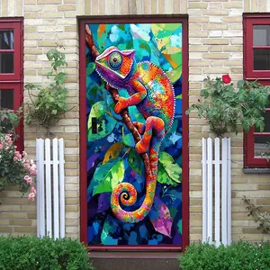 2pcs Colorful Chameleon Wall Stickers Tropical Forest Animal Decorative Decals Removable Self Adhesive Bedroom Living Room Kids Room Background Wall Art Home Decor Stickers Collage Self-Adhesive Door St