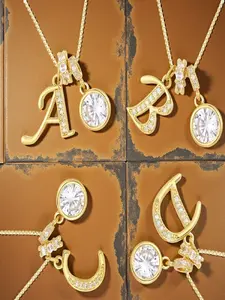 1pc Letter Detail Cubic Zirconia Round Charm Necklace