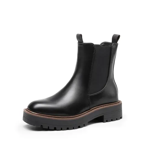 Dream Pairs Women's PU Faux Leather Chelsea Ankle Booties - Footwear, Slip-On, Low Chunky Heel, Lug Sole, Gore-Easy Entry, Easy Assisted Entry, Effortless Wear Women's Shoes for Steady Walking