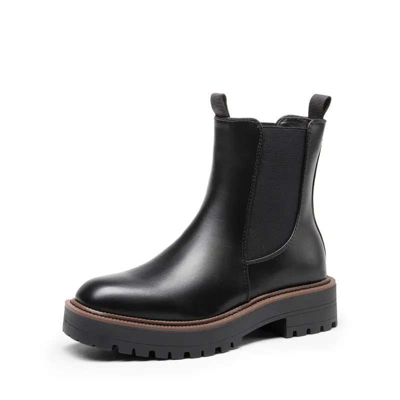 Dream Pairs Women's PU Faux Leather Chelsea Ankle Booties - Footwear, Slip-On, Low Chunky Heel, Lug Sole, Gore-Easy Entry, Easy Assisted Entry, Effortless Wear Women's Shoes for Steady Walking