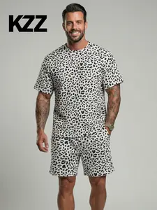 KZZ Men's Leopard Print 2-Piece Set Streetwear Style Comfortable & Stylish Menswear T-Shirt & Shorts - Clothes Clothes Clothes Suits Suits Suits Top Top