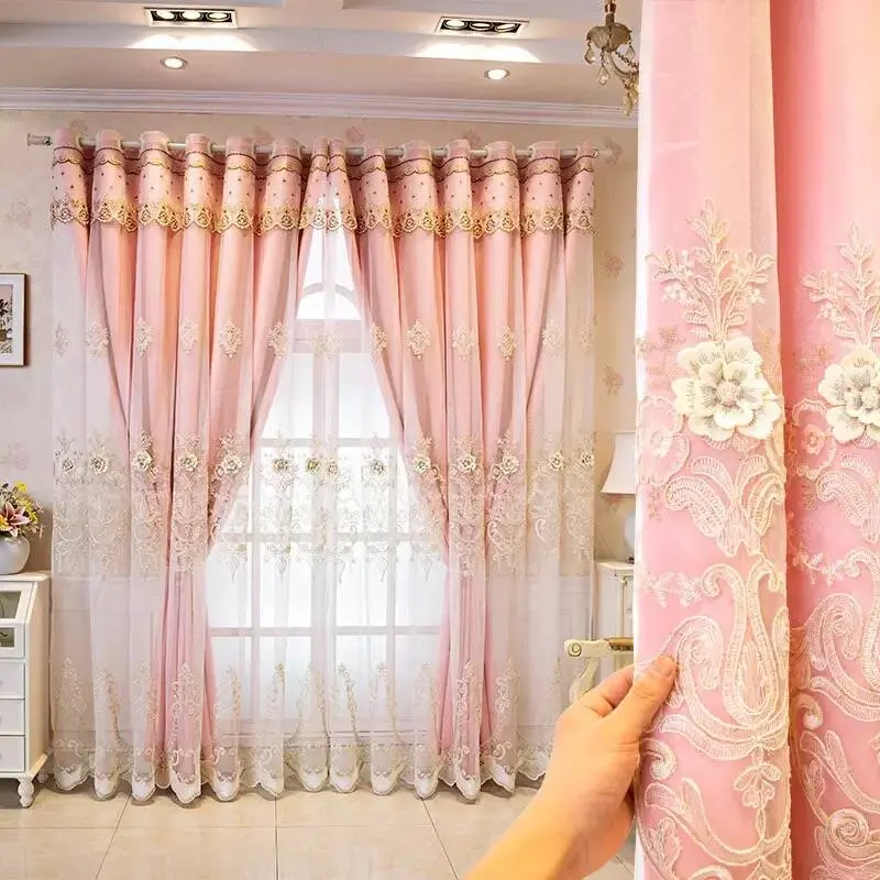 1pc Luxury Floral Blackout Curtain, Double Layer Ceiling Drapes, Elegant Room Window Treatment, with Valances for Windows for Living Room Bedroom Luxury Embroidered Curtains, Home Decorative Curtain