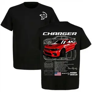 ⚡ DODGE CHARGER HELLCAT Red Graphic T-Shirt – Mopar Muscle Car Tee, Vintage Hellcat Streetwear, Red Charger Blueprint Design, Oversized Y2K Racing Apparel, 100% Cotton Unisex Shirt, Retro Car Enthusiast TikTok Outfit, Gift for Men & Women