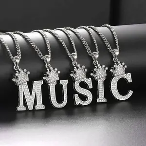 Hip hop mini necklace for men 26 English letters crown Zircon pendant Digital pendant Women's crown letter necklace niche fashion