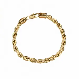 14K Gold Plated Rope Bracelet for Men Women 7.5" Length 6 mm Width Diamond Cut Jewelry Accessory Elegant Design Classic Style