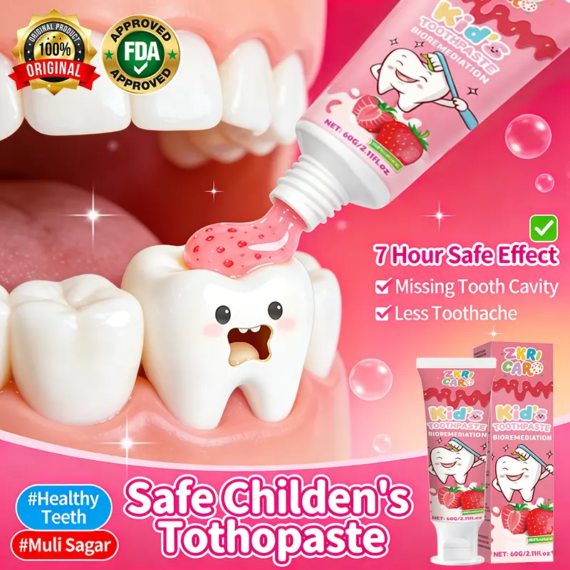 Kids Foaming Toothpaste for Cavity Prevention, Enamel Strengthening Formula with Fluoride and Xylitol, Natural Fruity Flavor for Children, 60g, Strawberry, Tooth Decay, Cavity Guard, Oral, Radiant