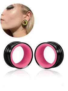 Vanku 2pcs Dual Color Stainless Steel Horn Ear Tunnels, Unisex Anti-Allergy Ear Plugs, Fashion Punk Jewelry Gift for Women & Men