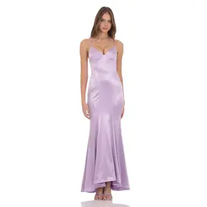 Satin Open Back Mermaid Maxi Dress in Lavender Satin Open Back Mermaid Maxi Dress in Lavender