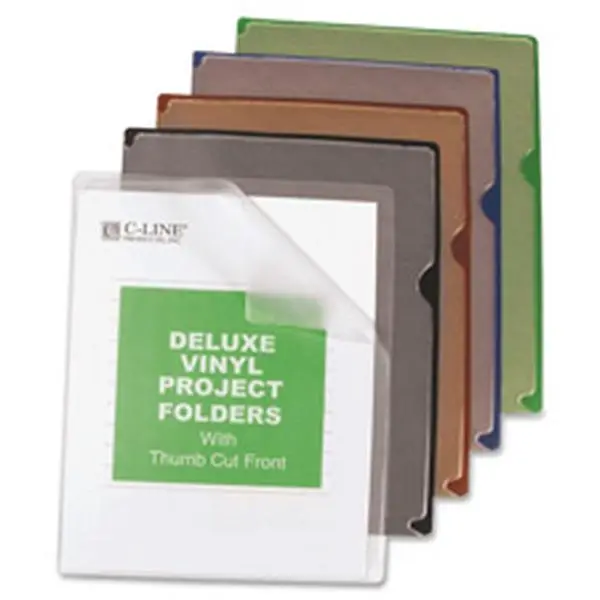 C-Line CLI Deluxe Super Heavyweight Vinyl Project Folders with Colored Backs, Embossed Finish, 8.5 in. x 11 in., Easy Access, Ultimate in Organization, 35-BX, AST