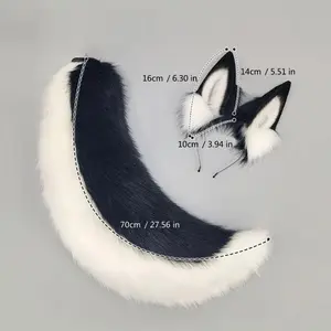652F2PcsAnimalCosplayCostumeFauxsFursWolfCatsFoxesTailandCatsEarsHeadbandsHalloweenPartyCostumeAccessories Masks