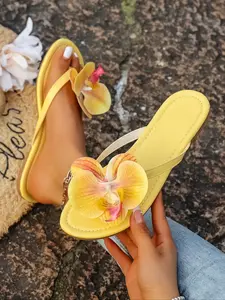 Women's Fashionable Flower Decorated Slide Sandals, Beach Sandals, Casual Comfortable Flat Sandals for Summer, Lightweight Breathable Shoes for Daily Wear, Girl