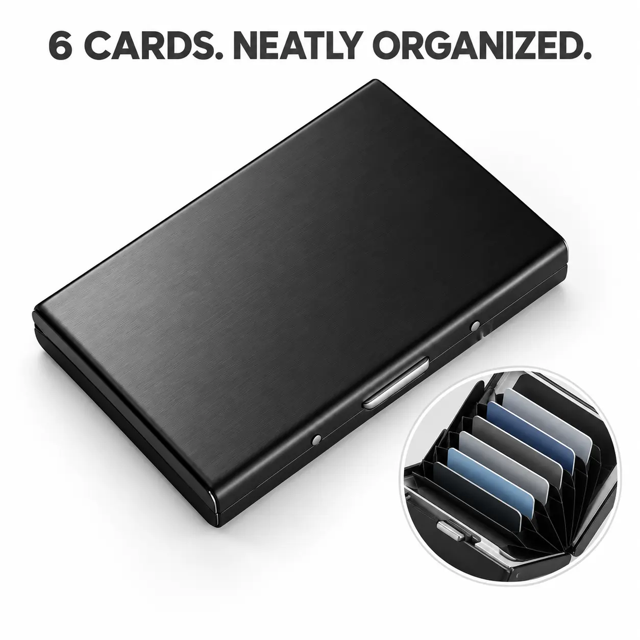 RFID Blocking Metal Card Holder, Ultra Slim Stainless Steel Credit Card Case with 6 Slots, Minimalist Card Holder Wallet for Men, Business ID Card Organizer for Travel