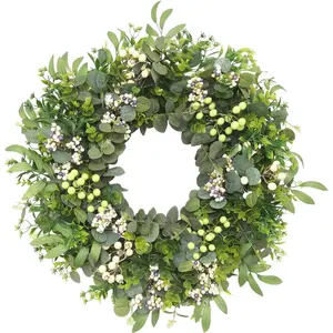 26" Artificial Eucalyptus Wreath for Front Door, Spring Summer Farmhouse Door Wreath with Olive Leaves, Berries and Boxwood, Greenery Wreath for Porch Wall Home Decor All Season