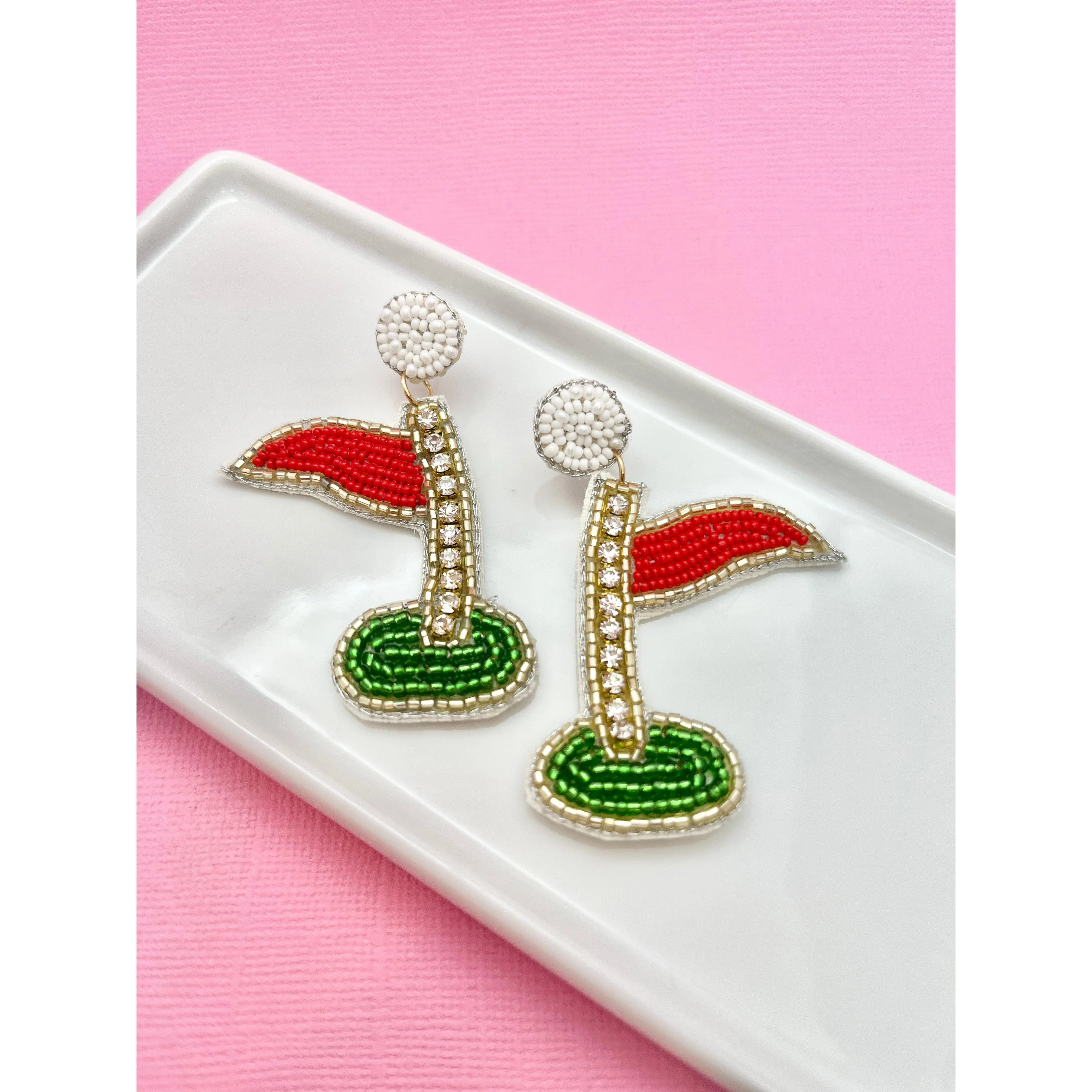 Hole in One Beaded Golf Earrings