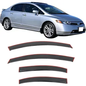 IKON MOTORSPORTS in Channel Window Visors Compatible with 2006-2011 Honda Civic 4-Door Sedan, Slim Style Acrylic Smoke Rain Guards, Side Window Wind Deflectors 4PCS
