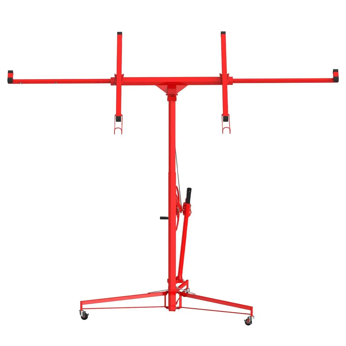 Drywall Lift, 11 ft Sheetrock Lift Drywall Lift, 150 LBS Capacity Drywall Lift Panel Hoist with 360° Adjustable Telescopic Arm & 3 Lockable Wheels, Red