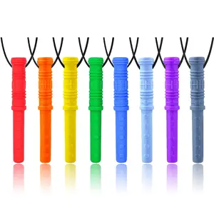 FN30 Sensory Chew Necklace , 8 Pack Cylinder Chew Necklaces for Sensory Kids and Adults, Made from Food Grade Silicone for Autistic, ADHD, Oral Motor Boys and Girls Children Adult (Rainbow Color)