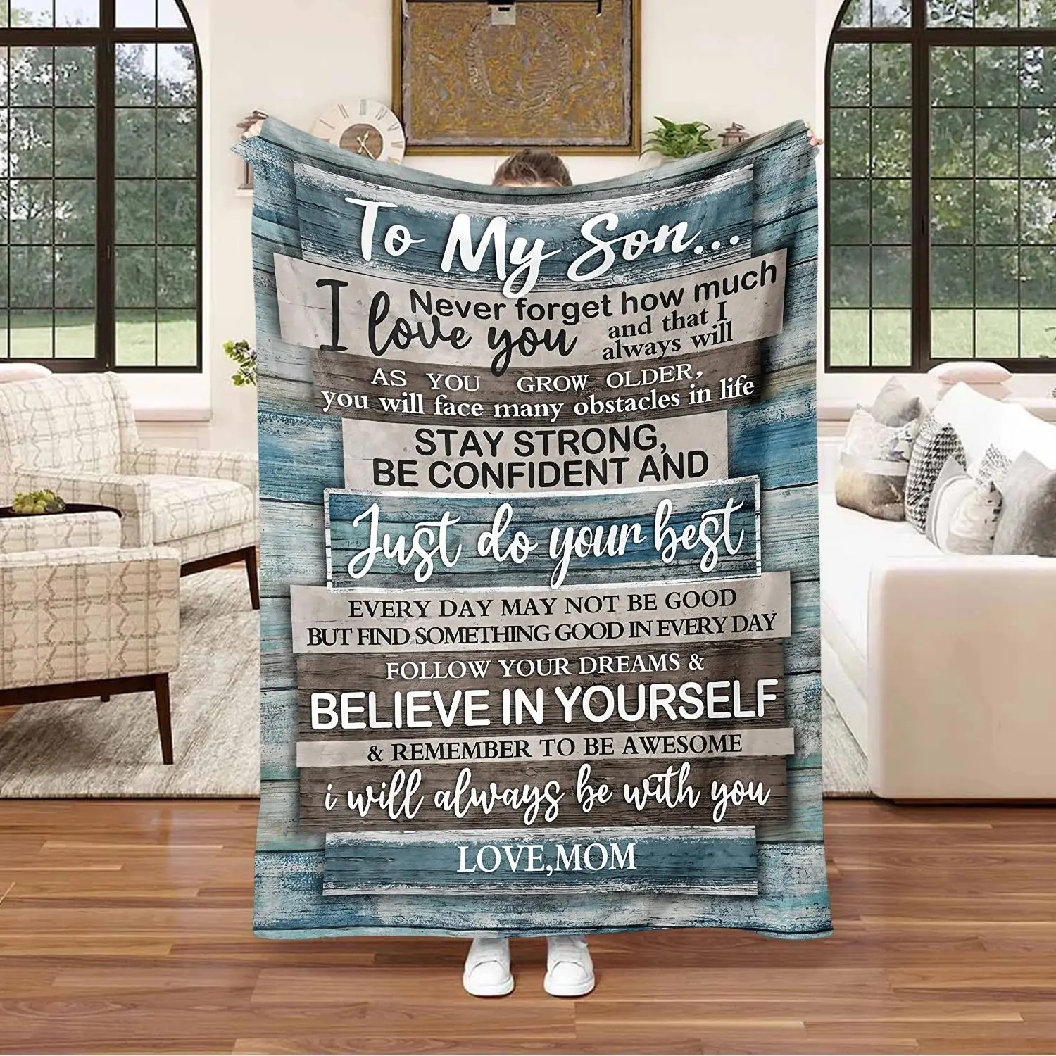 To My Son Letter Pattern Blanket, 1 Count Soft Comfortable Flannel Throw, Gift for Son From Mom for Birthday Christmas Thanksgiving