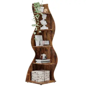 Tribesigns 5-Tier Rustic Corner Bookshelf for Living Room and Home Office - Stylish Small Bookcase Plant Stand