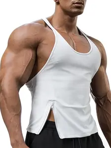 Men's Fitness Tank Top, Quick-Dry High Elasticity, Side Zip Design, Sleeveless T-Shirt, Gym Training, Running, Basketball, Tight Fit