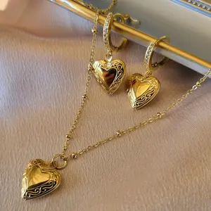 Gold or Silver  Heart Locket SET- Silver Finish Heart Locket Design for Everyday Wear & Special Occasions - Versatile Jewelry Addition