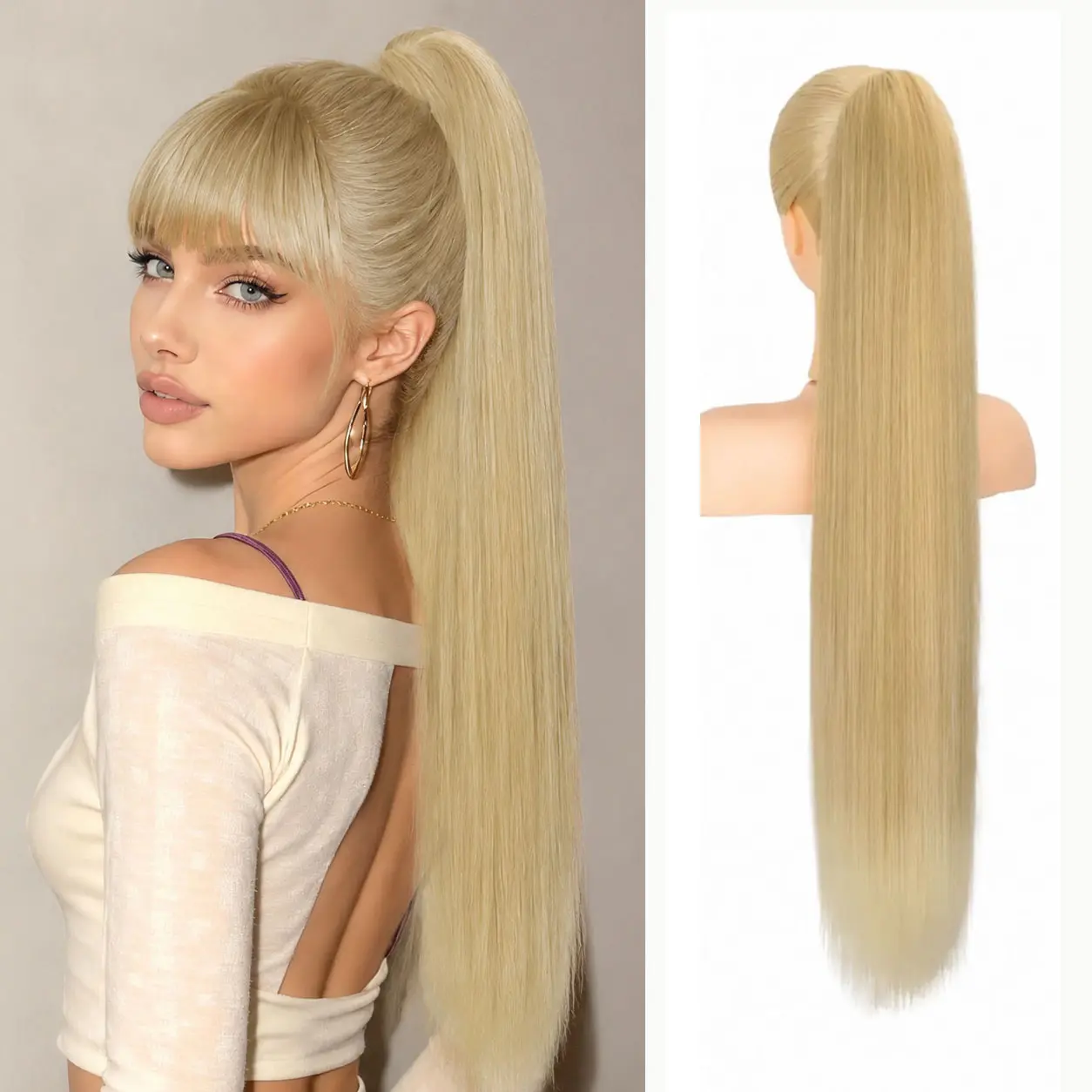 VOSILK Women's 30-inch Heat Resistant Synthetic Claw Clip Ponytail Extension, Long Straight Hairpiece for Daily Wear, 30 In Hair Extensions Clip Ins