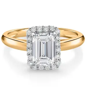 1.20 Cttw 10K Yellow and White Gold IGI Certified Lab Grown Diamond Halo Engagement Ring For Women | Center Emerald Cut Diamond 1 Ct | D-E Color | VS1-VS2 Clarity