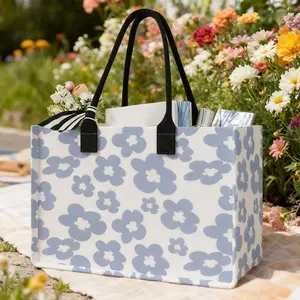 Floral Print Large Capacity Storage Bag, Durable Handle, Space Saving Multi-Purpose Tote Bag, Ideal for School, Travel, Shopping
