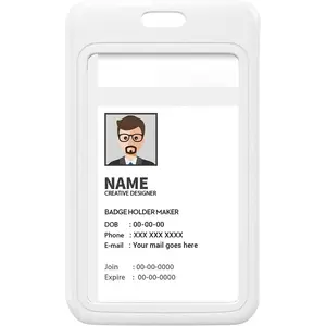 2 Pack White Hard Plastic  Badge Holder Vertical Lanyard  Card Case
