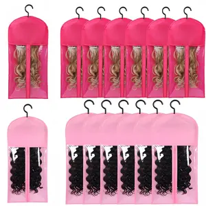 TwiceBeauty 12 PCS Wig Hanger Hair Extension Holder Storage Bags with Hooks Dustproof Transparent Window Design for Multiple Wigs  Extensions Hangable