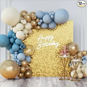 Shimmer Wall Backdrop Light Gold Square Sequin Wall Panel Backdrop Decor for Wedding, Anniversary, Birthday, Party