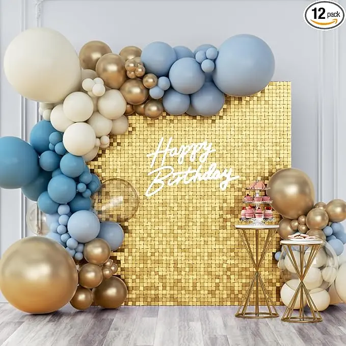 Shimmer Wall Backdrop Light Gold Square Sequin Wall Panel Backdrop Decor for Wedding, Anniversary, Birthday, Party