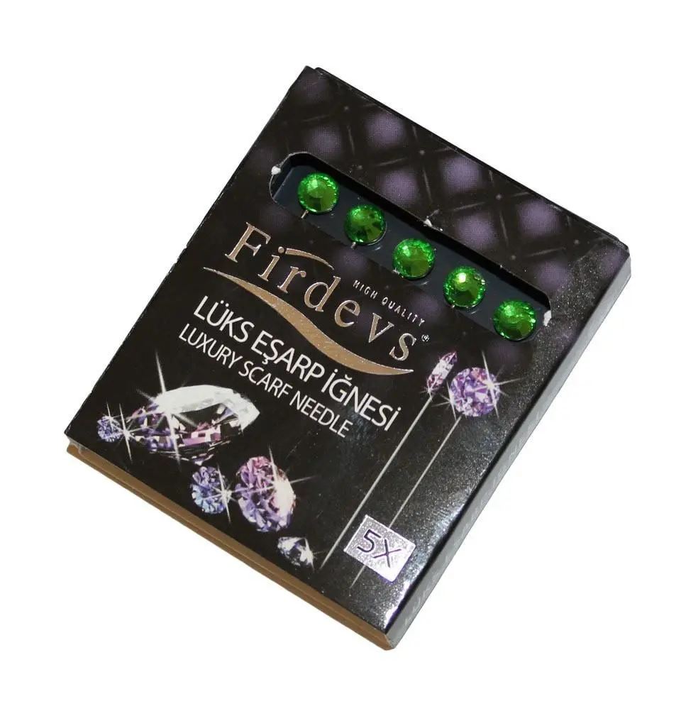 Firdevs Rhinestone Jewel Luxury Hijab Pins Set of 5 - Bright Green