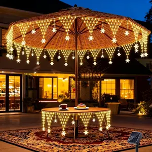 Solar LED Triangular Net String Lights, Snowflake Pendant Design, 8 Modes, Outdoor Pathway Lighting, Garden, Roof, Tent, Christmas, Holiday