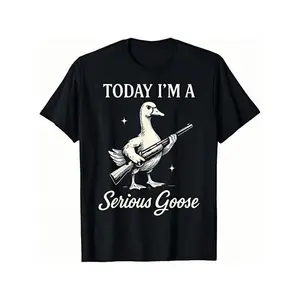 [100% Cotton] Graphic Tee With Serious Goose Print, Merging quirky animal art And Funny Slogan, A Standout Casual Wear T-Shirt For Men And Women