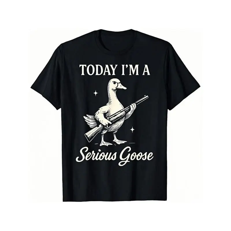 100% Cotton Menswear Graphic T-Shirt - Serious Goose Print, Quirky Animal Art, Funny Slogan, Short-Sleeve Men's Top, Standout Casual Apparel, Tshirt, Shortsleeve, Goose Print Men's Short-Sleeve T-Shirts, Quirky Art, Roomy Fit, Round Neck, All Seasons, Her