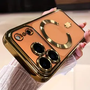 Luxury Plating Transparent Magnetic Wireless Charging Case suitable for iPhone 17 Pro max Air 11 12 13 14 15 16 Pro Max Plus Soft Camera Lens Protection Shockproof Phone Cover