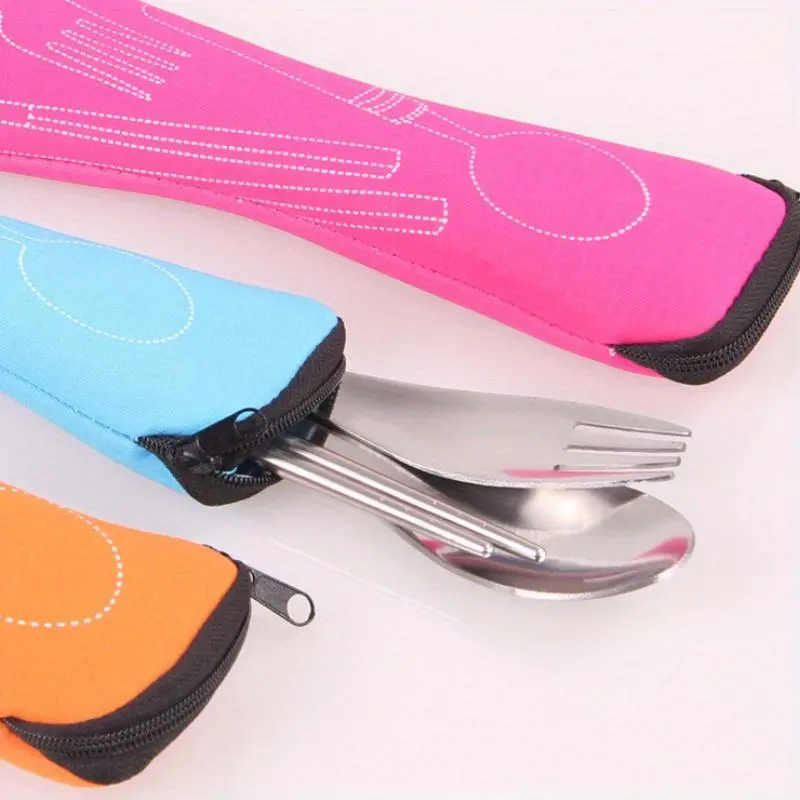 1pc Storage Box, Leak Proof Portable Fabric Cutlery Pouches, Durable Utensil Bags With Zipper, For Fork, Spoon And Knife, For Camping, Picnic, School And Office, Home Organizers And Storage, Home Accessories