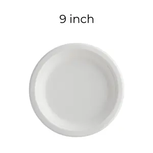 9 inch disposable Sugarcane paper plates bulk heavy duty 200 Pcs/Carton