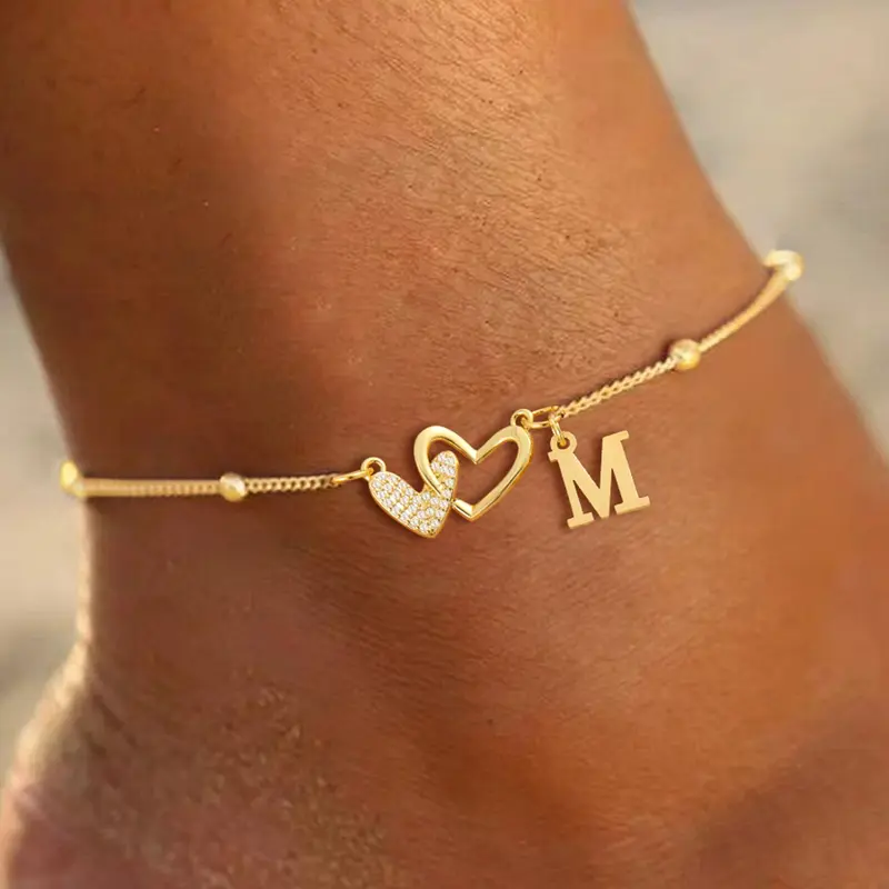 Women's, Fashion Stainless Steel, Heart Initial Letter Design, Casual All-Season Anklet Jewelry, Plated Precious Metal