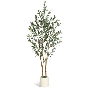 5FT/7FT Artificial Olive Tree Indoor with Planter, Faux Silk Plant Real Wood Trunk & Lifelike Fruits, Fake Potted Plants for Home Office Living Room Decor