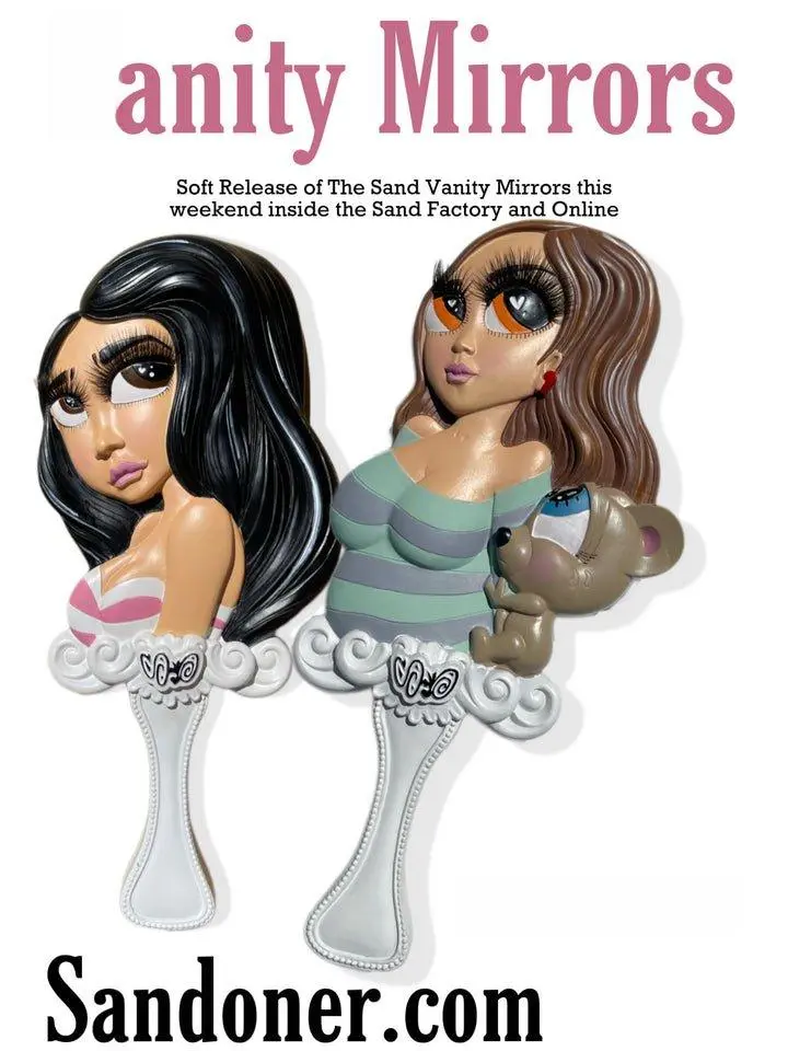 Vanity Mirror - 9 Inch Sand Doll Resin Mirror with Real Lashes, Custom Made with Sand Doll, Features Two Popular Dolls, Handheld Design