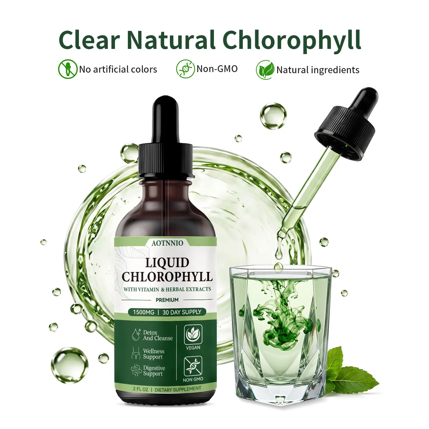 Edible Liquid Chlorophyll Drops - Super Concentrated Natural Health Dietary Supplement, Supports Energy Boost, Digestion & Gut Support, Vegan Vitamins Supplement