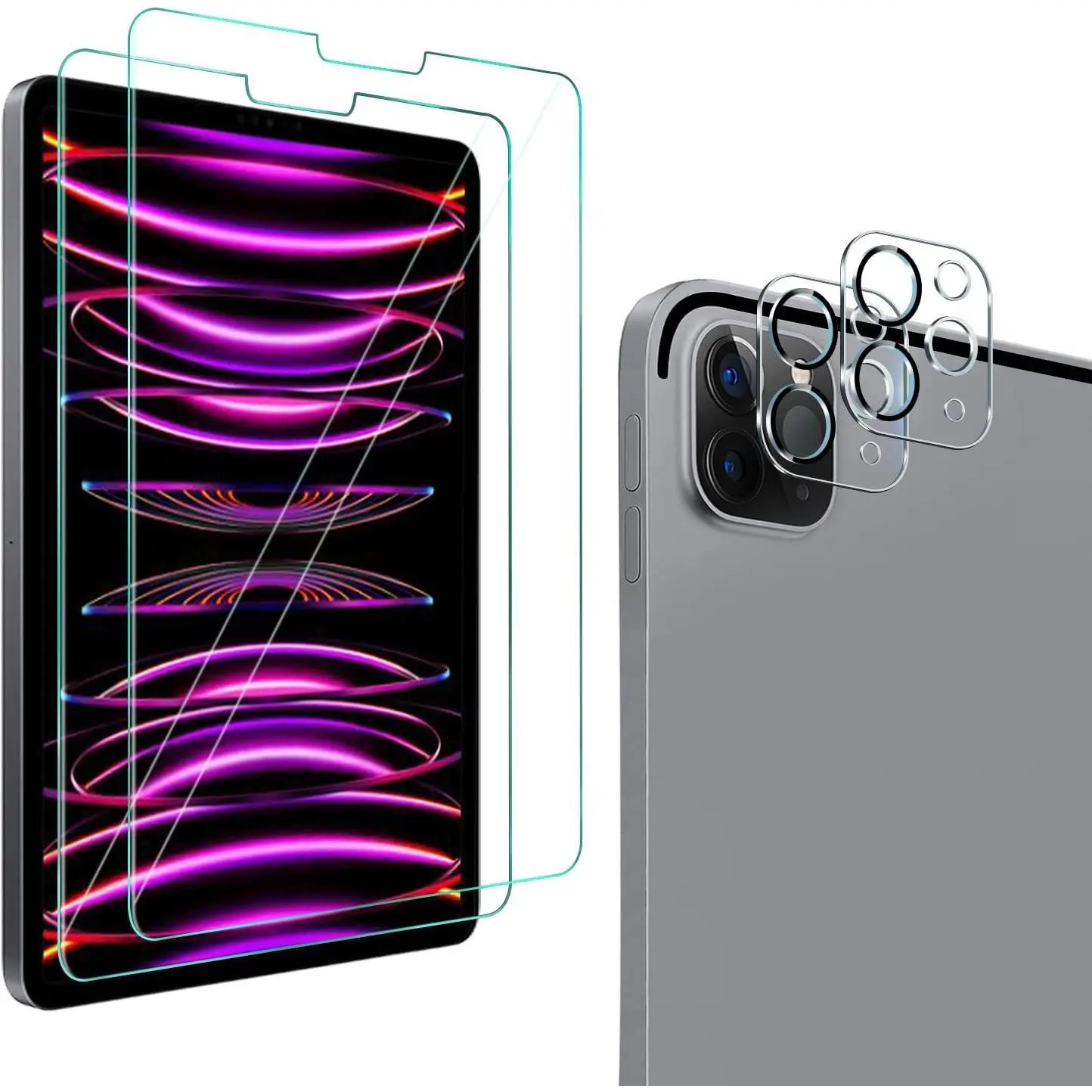 [2+2 Pack] Tempered Glass Screen Protector for iPad Pro 12.9 2022/2021/2020 (6th/5th/4th Generation) with Camera Lens Protector, Ultra HD, Anti-Scratch, Designed for Face ID&Apple Pencil