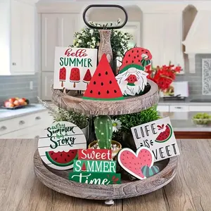 Summer Themed Tiered Tray Decor without Tray, 7 Counts/set Watermelon & Ice Cream & Letter Pattern Decorative Ornament, Home Decor for Living Room Bedroom Kitchen