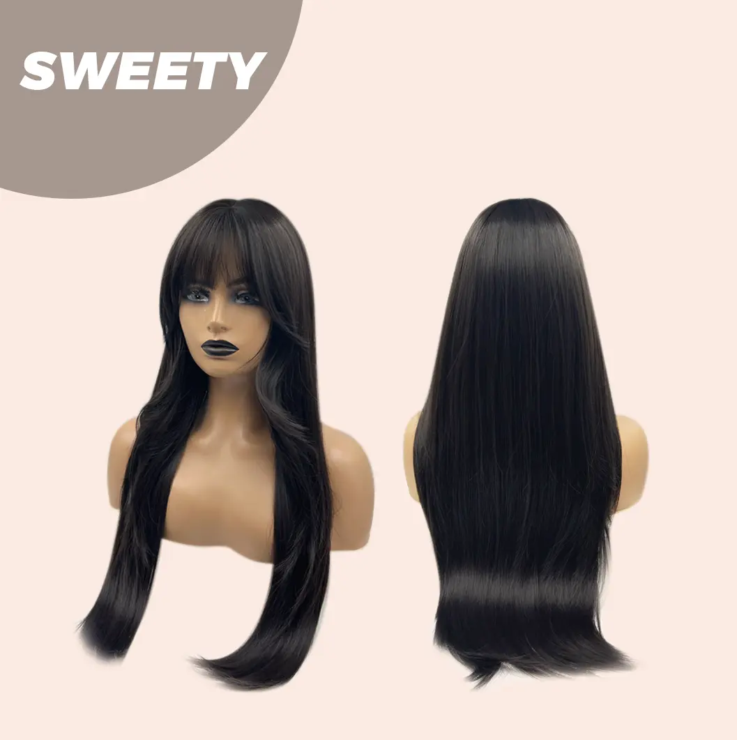 JBEXTENSION 28 Inches Midnight Brown( Black/Brown) Wig With Bangs SWEETY JBEXTENSION 28 Inches Midnight Brown( Black/Brown) Wig With Bangs SWEETY