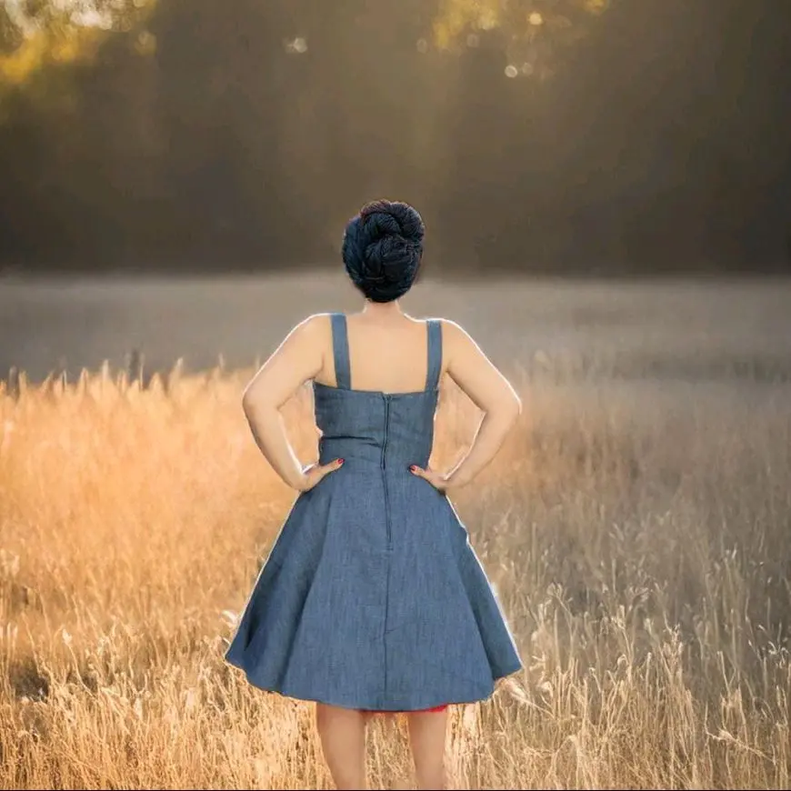 denim rockabilly dress Circle Dress in Denim by Hemet