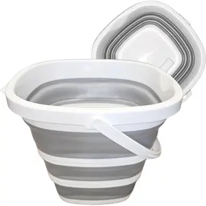 Collapsible Bucket 10L (2.6 Gallon) – BPA-Free Folding Silicone with Handle, Spout & Hook |   Compact, Space-Saving for Mop, Cleaning, Car Wash, Camping, Beach, and Outdoor Use (Grey)