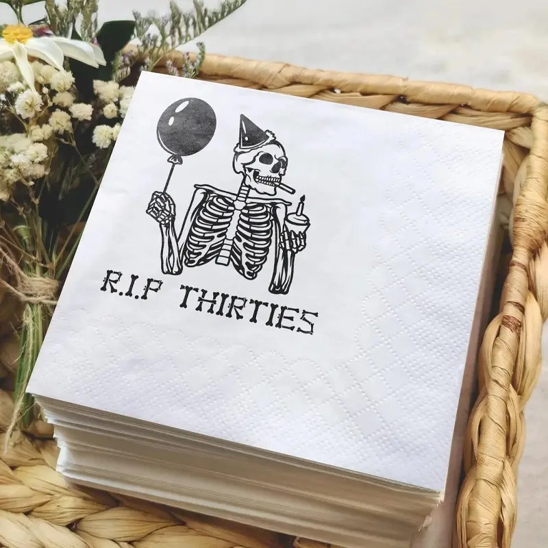 20pcs Funny RIP Thirties Cocktail Napkins Bulk Party Pack Death To My 30s Dirty 40 Birthday Party Home Table Accessory Halloween Party Decorate Disposable Multi Use Party Supplies
